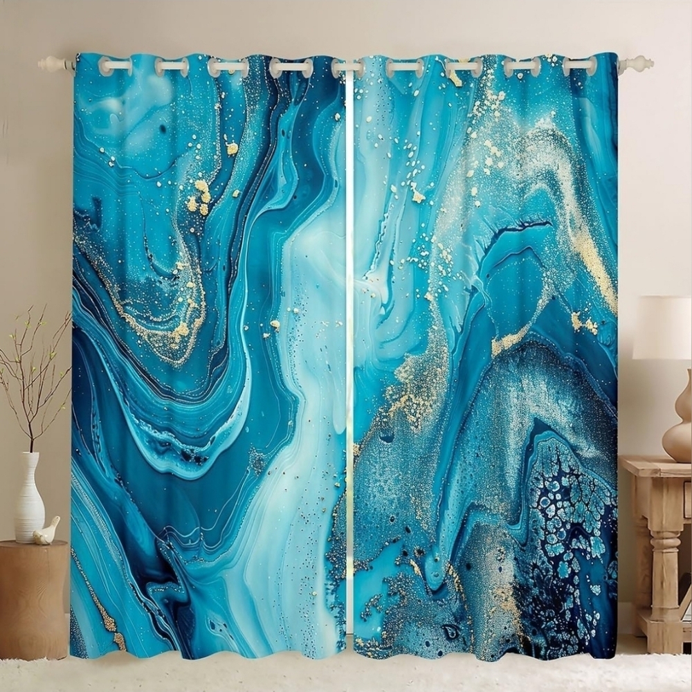 Erosebridal Teal Marble Curtains 52x96 | Modern Turquoise Gold Window Drapes